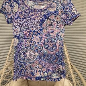 Talbots Blue and Pink Paisley Short Sleeve Top